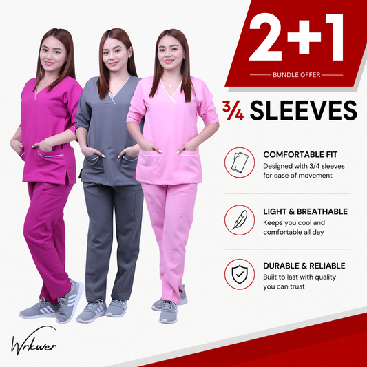 Scrub Suits Uniform 3/4 Sleeves (Pack of 3)
