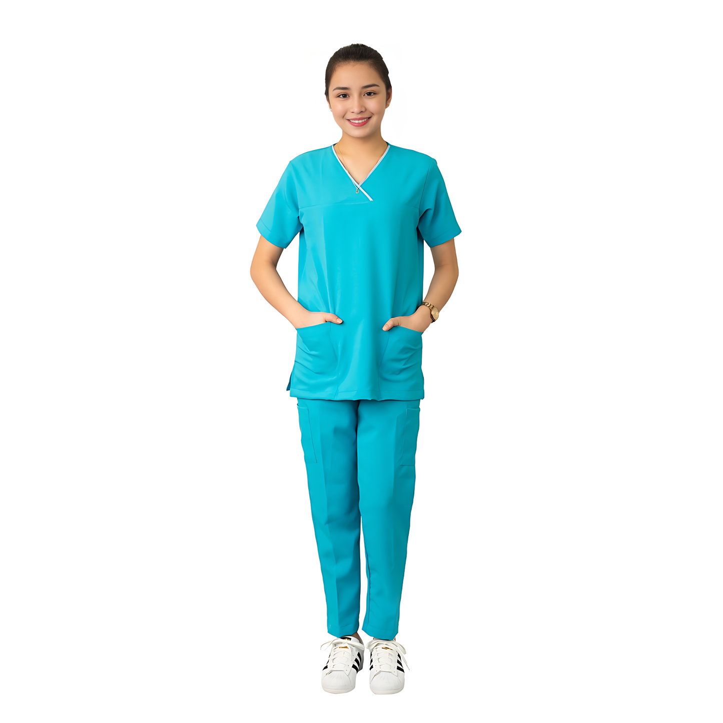 Medical Uniform Scrub Suits for Women WITH PIPING (Blue Green)