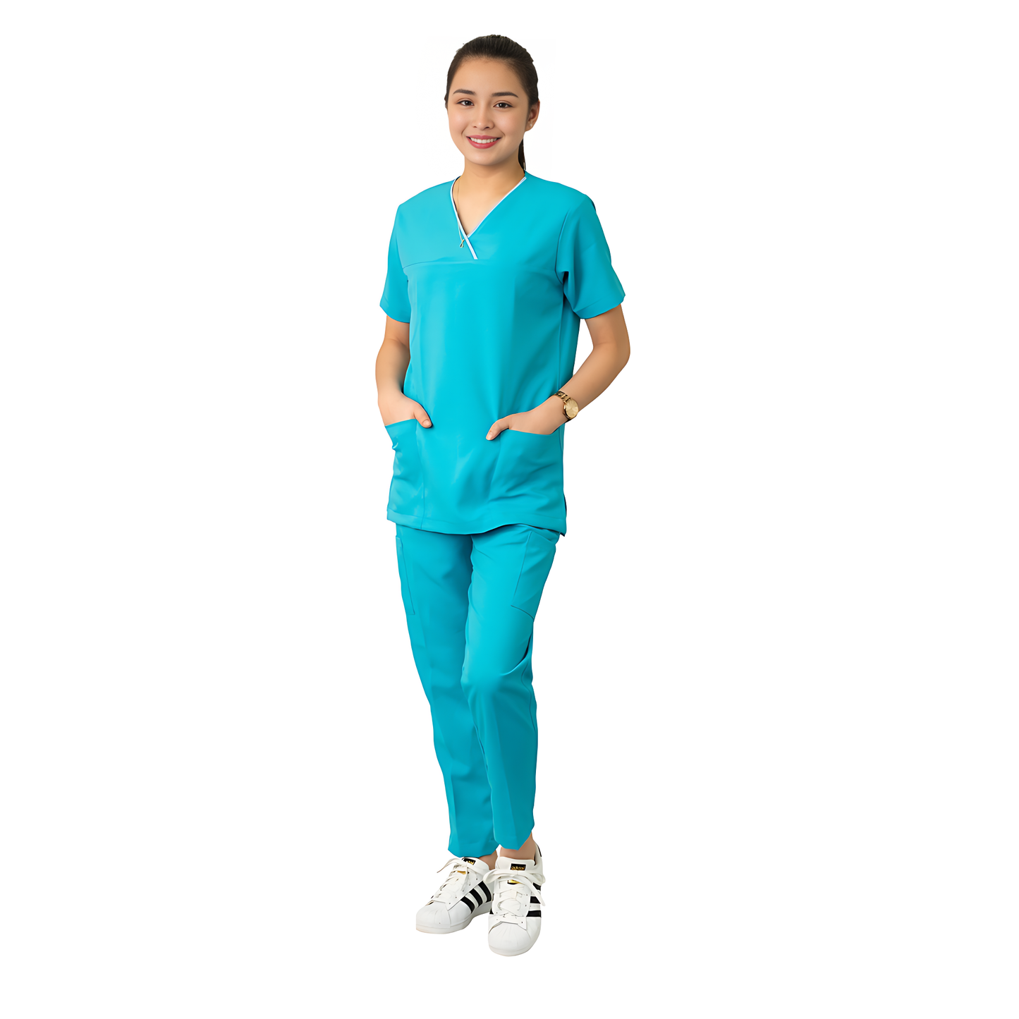 Medical Uniform Scrub Suits for Women WITH PIPING (Blue Green)