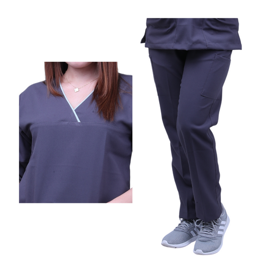 Medical Uniform Scrub Suits for Women WITH PIPING (Dark Grey)