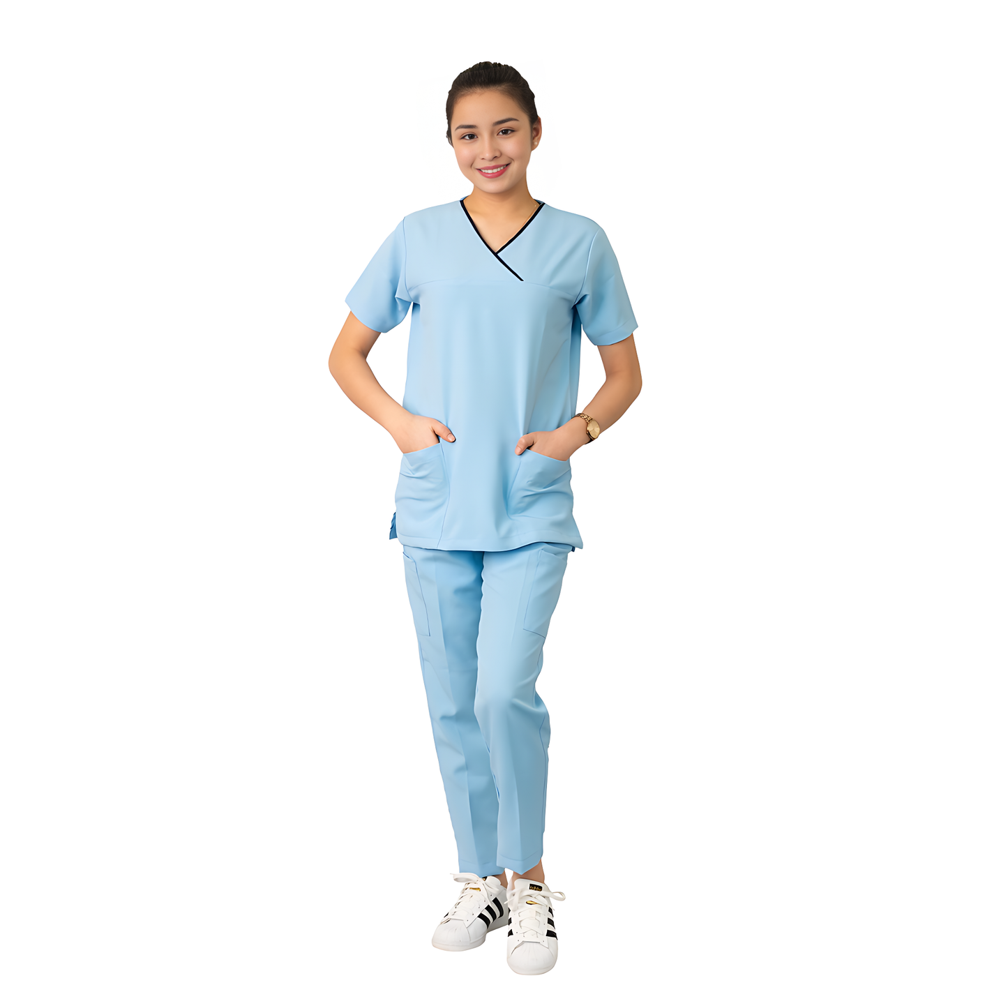 Medical Uniform Scrub Suits for Women WITH PIPING (Light Blue)