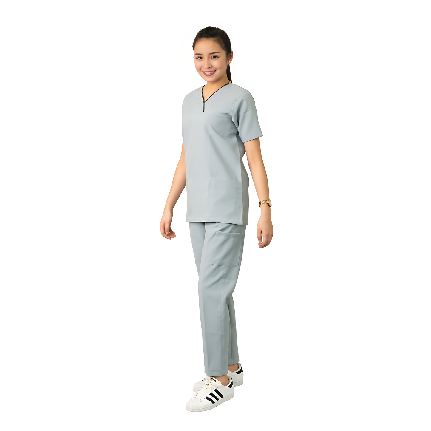 Medical Uniform Scrub Suits for Women WITH PIPING (Light Grey)