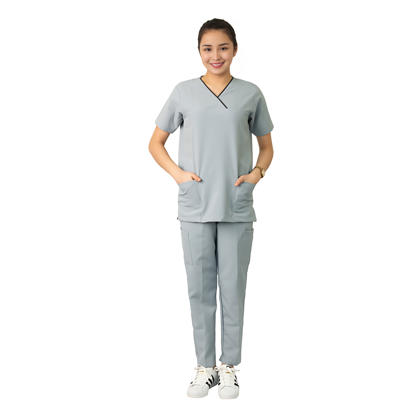 Medical Uniform Scrub Suits for Women WITH PIPING (Light Grey)