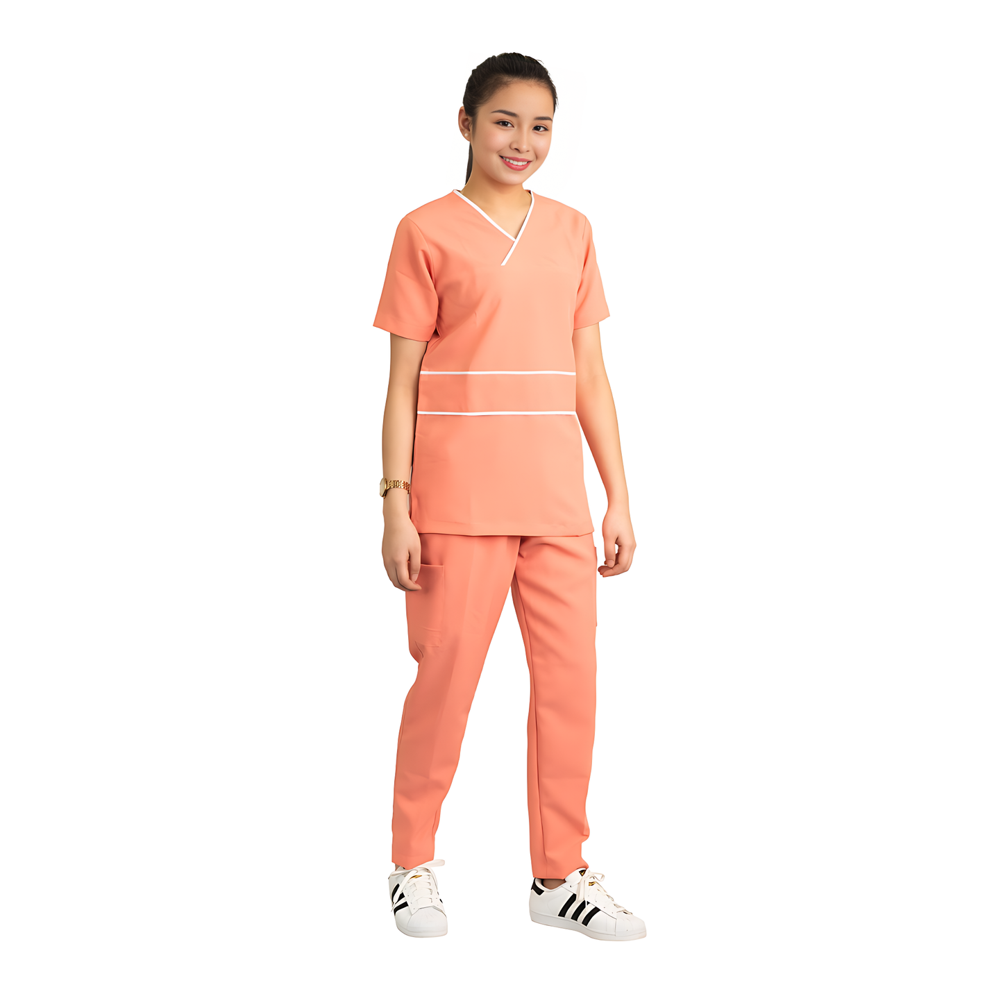 Medical Uniform Scrub Suits for Women WITH PIPING (Light Orange)