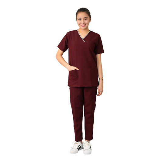 Medical Uniform Scrub Suits for Women WITH PIPING (Maroon)