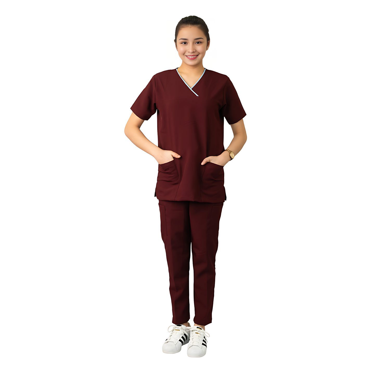 Medical Uniform Scrub Suits for Women WITH PIPING (Maroon)