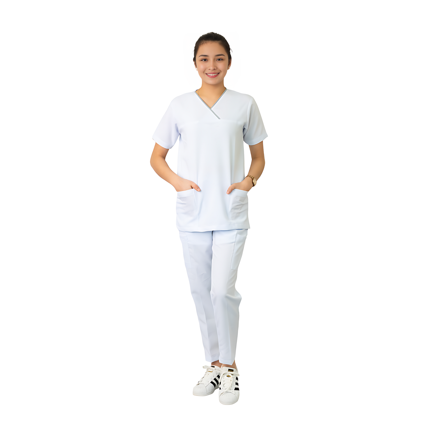 Medical Uniform Scrub Suits for Women WITH PIPING (White)